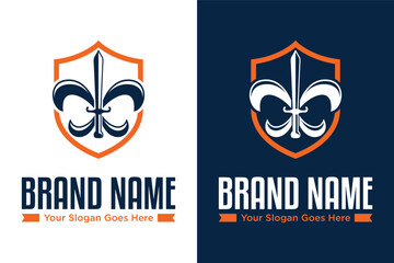simple modern Fleur-de-Lis with Sword shield illustration vector logo design © wastucitra