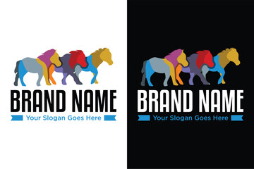 abstract colorful pony horse illustration vector logo design