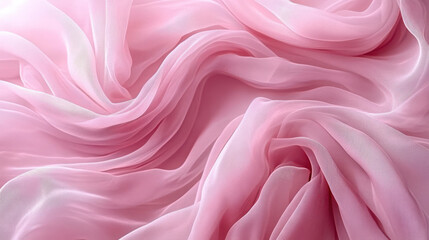 Obraz premium Soft pink chiffon fabric draped elegantly, showcasing delicate textures and flowing movement, perfect for fashion and design projects