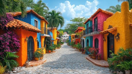 Vibrant Colorful Street in Mexico: A Picturesque Village