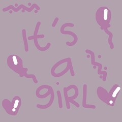 pink background with hearts it's a girl handwrite