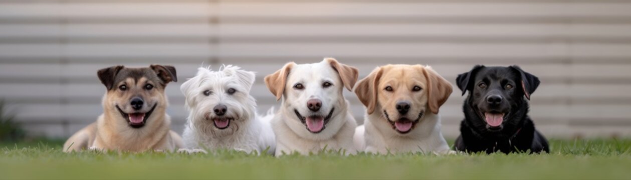 Friendly dogs standing together in a row