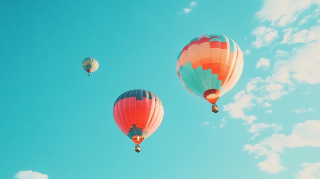 Colorful Hot Air Balloons Ascending: A Serene Summer Sky Scene