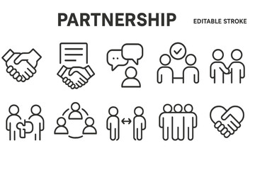 Various vector icons representing partnership and collaboration in business and social settings