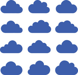 Set of Blue Cloud Icons – Simple Vector Graphics for Weather, Web Design, 