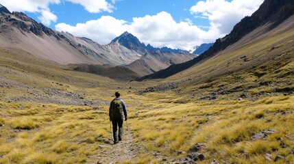 A serene mountain adventure, Trekking through the breathtaking landscape of Andes