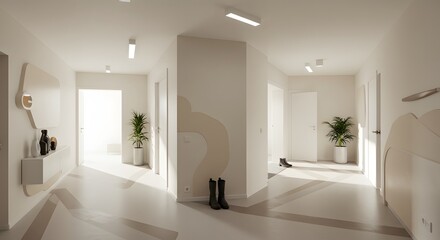 Hallway Interior with Plants and Minimalist Design
