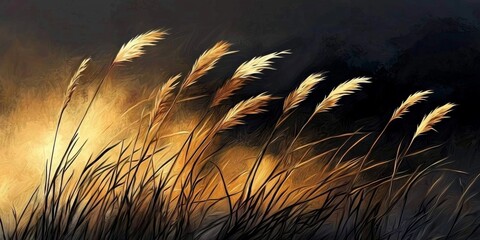 Decorative Artwork Featuring Dry Grass and Natural Elements