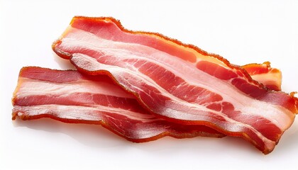 two slices of fresh bacon isolated on a white background