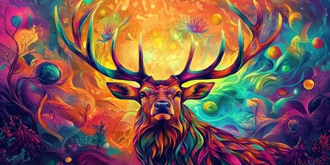  A unique blend of nature and art featuring a colorful stag deer. © Piya
