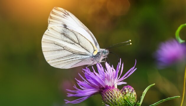 pieris brassicae the large white butterfly perched on a vibrant purple wildflower in nature