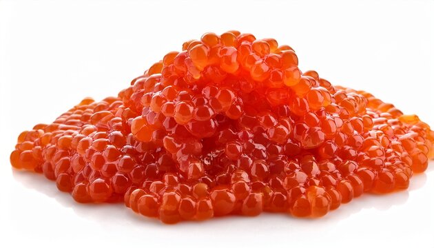 close up of red fish roe isolated on white background