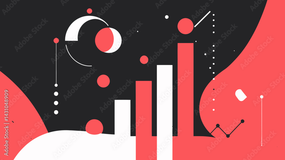 Poster abstract vector illustration of data optimization concept with geometric shapes and bar graphs in mo