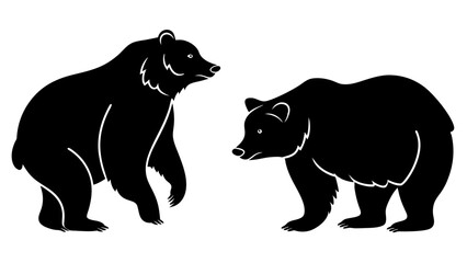set of bear black silhouette vector on white background