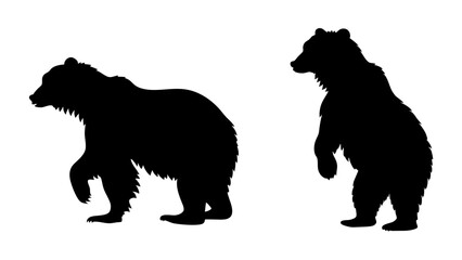 set of bear black silhouette vector on white background
