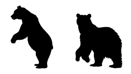 set of bear black silhouette vector on white background