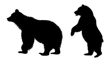 set of bear black silhouette vector on white background