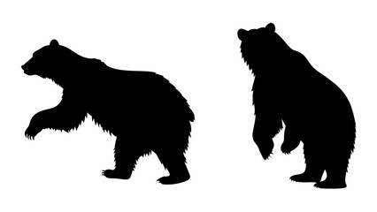 set of bear black silhouette vector on white background