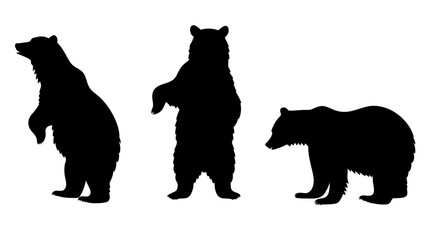 set of bear black silhouette vector on white background