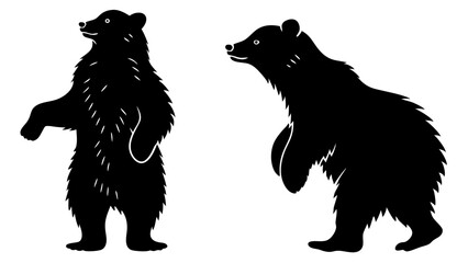 set of bear black silhouette vector on white background