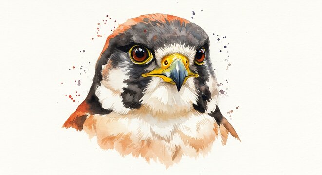 Watercolor falcon portrait wildlife art