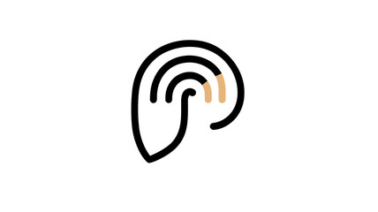 Hearing Icon - Minimalist Ear Design with Sound Waves for Audio, Hearing Aid Applications or Health Purposes
