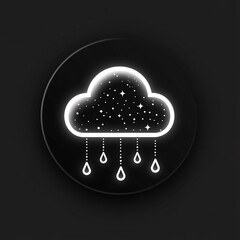 Minimalistic design of a rain cloud accompanied by three raindrops