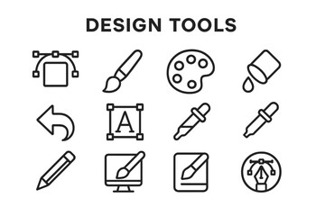 Vector icon set featuring essential design tools for graphic designers and artists