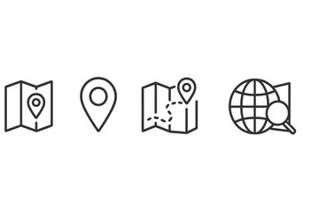 Vector icon set featuring map symbols and location markers for navigation and exploration designs