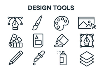 Vector icon set featuring various design tools essential for graphic artists and illustrators to enhance their creative projects effectively