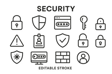 Vector icon set showcasing various security symbols and elements for digital and physical protection