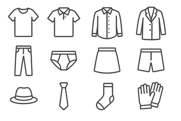 Stylized vector icon set depicting various clothing items for diverse fashion choices and occasions
