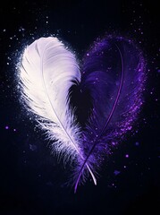 Stunning white and electric violet feathers against a cosmic black background