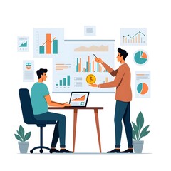 Fototapeta premium Vibrant flat graphic showcasing financial dialogue