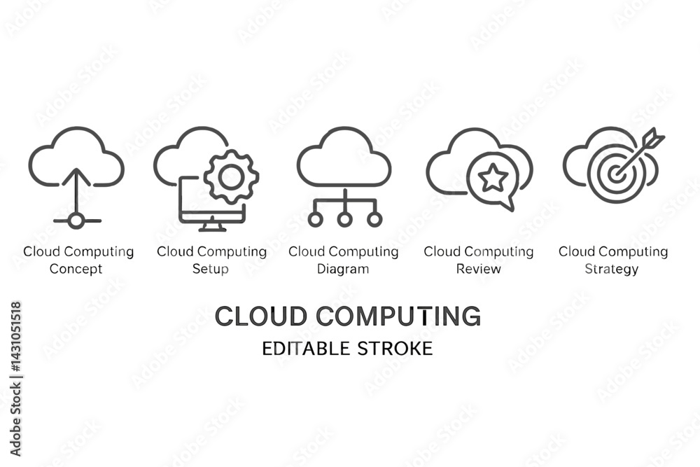 Poster vector icon set showcasing various aspects of cloud computing concepts and strategies for modern tec