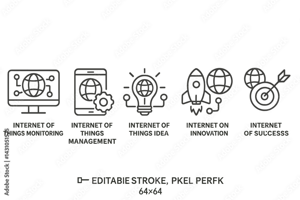 Poster vector icon set representing concepts of internet technology and innovation for various applications