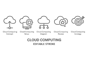 Vector icon set showcasing various aspects of cloud computing concepts and strategies for modern technology applications