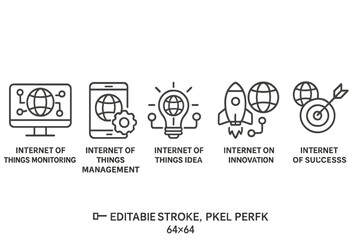 Vector icon set representing concepts of internet technology and innovation for various applications