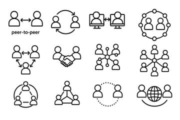 Vector icon set depicting collaboration, networking, and communication in various configurations and styles