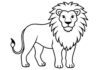 Simple Line Drawing of a Majestic Lion Standing Tall in Profile View