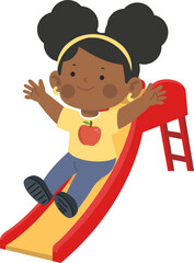 Girl Sliding Down Playground Slide cartoon