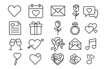Vector icon set featuring heart-themed designs for romantic occasions and celebrations like Valentine's Day