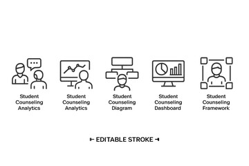 Fototapeta premium Comprehensive vector icon set depicting student counseling analytics, dashboard, diagram, and framework for educational purposes