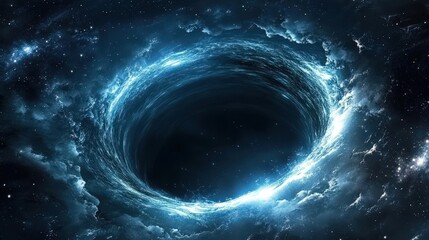A wormhole opening in deep space, revealing an unknown universe beyond
