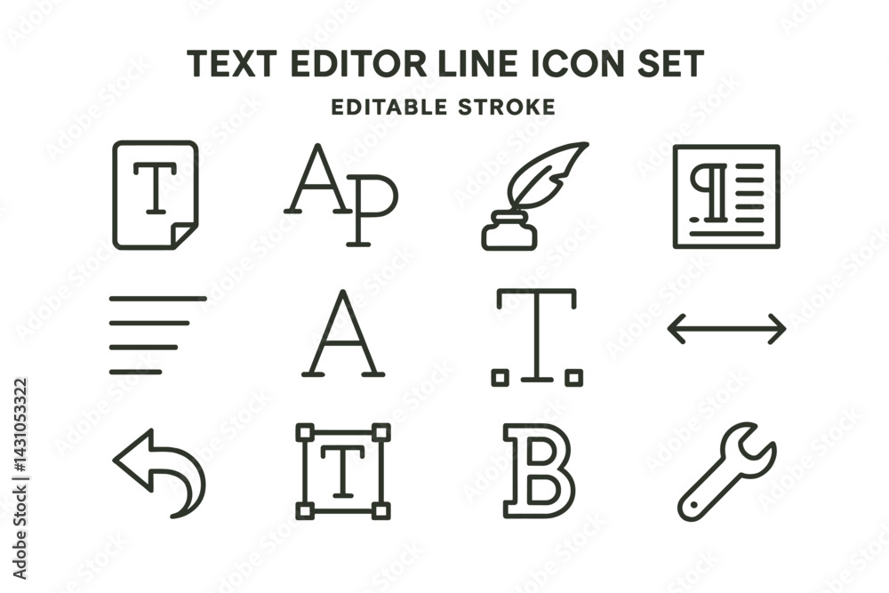 Poster vector icon set representing common text editing tools for digital content creation and formatting