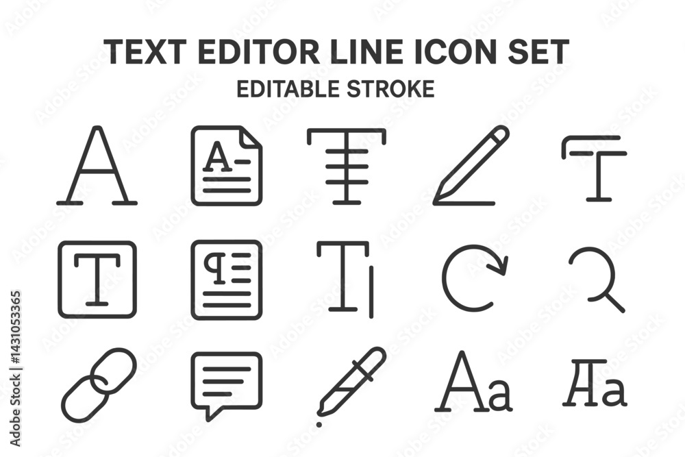 Poster vector icon set featuring various text editor symbols and tools for graphic design and user interfac