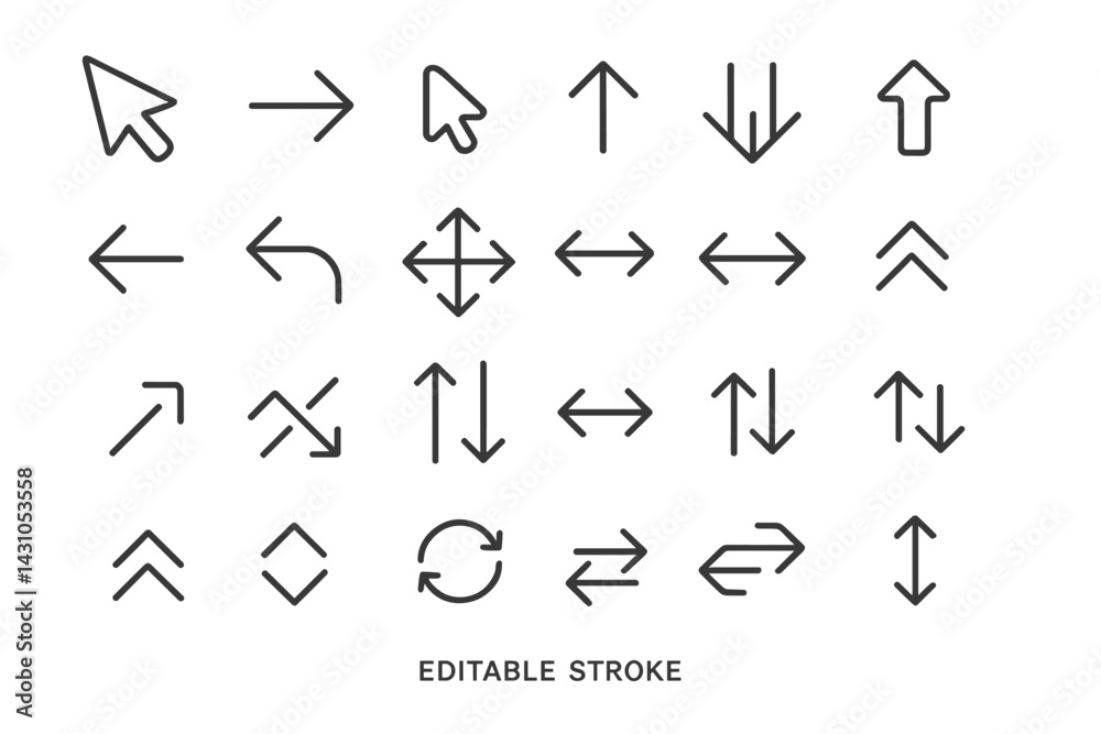 Poster vector icon set featuring various directional arrows and cursor shapes for design and ui application
