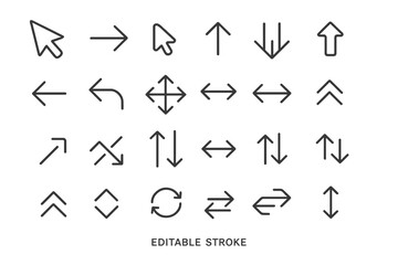 Vector icon set featuring various directional arrows and cursor shapes for design and UI applications