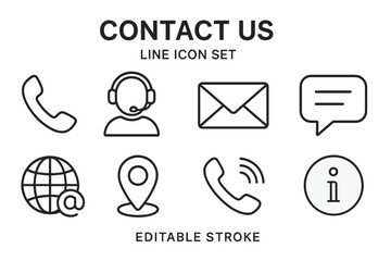 Vector icon set featuring contact symbols for communication and information sharing in a clean and modern style