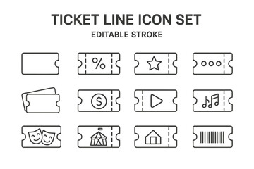 Collection of vector icons representing various types of tickets suitable for events and activities